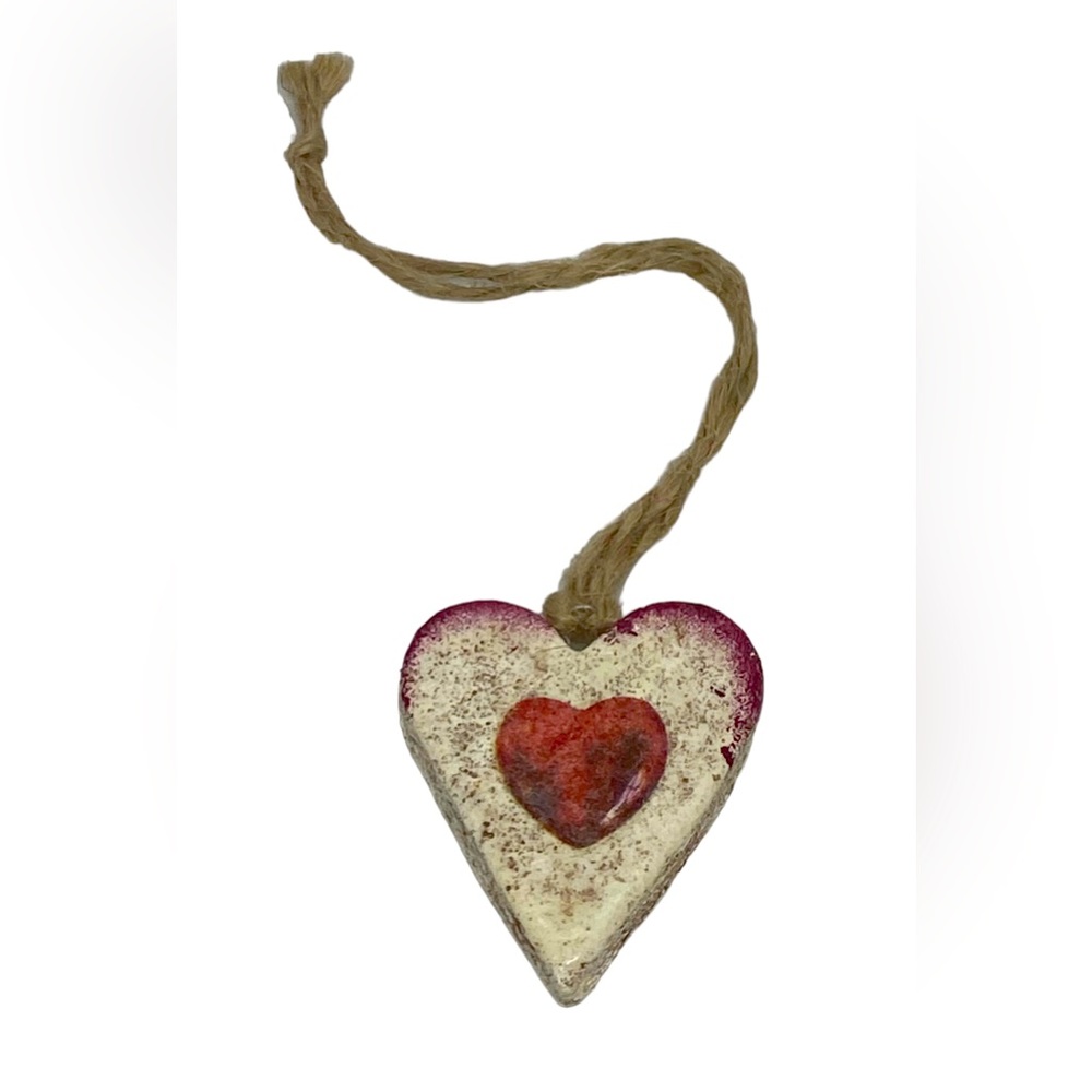 Handcrafted Retro Heart Christmas Salt Dough Ornament  Red Heart Design Ukraine